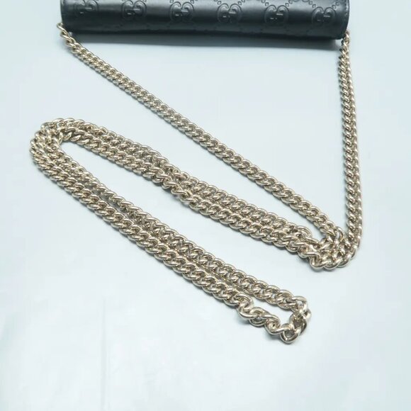 100% Authentic GUCCI Black Wallet on Chain Leather Shoulder Bag 615-11624 - Picture 9 of 12